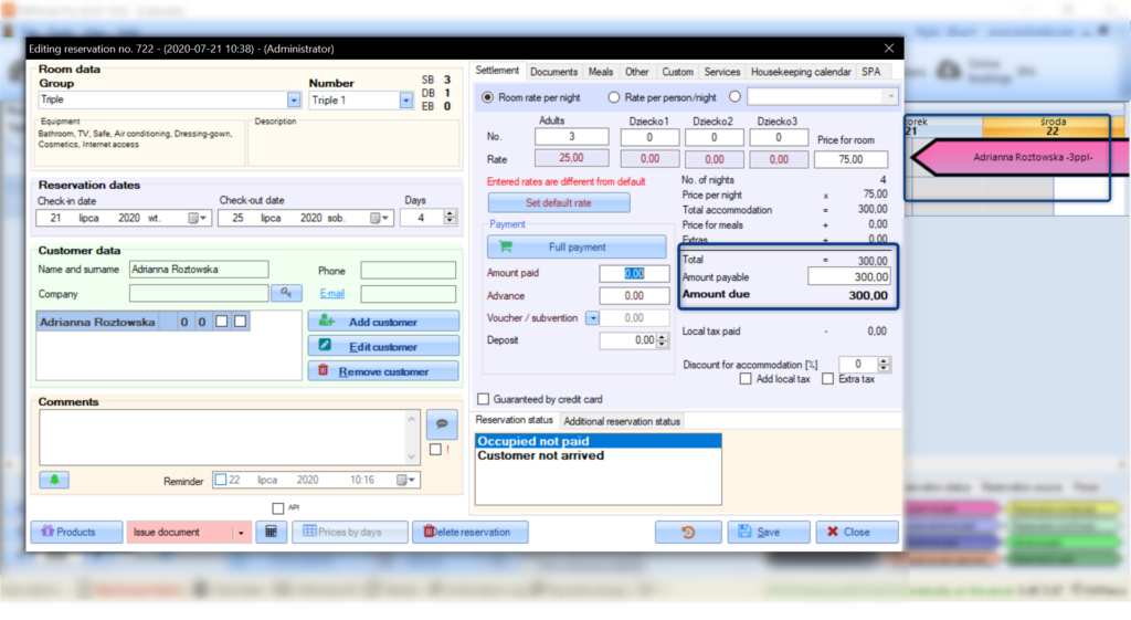 Hotel booking calendar - room payment status